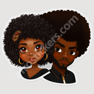 sober couple with expressive eyes and matching round fros